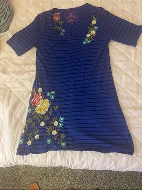Johnny Was Blue Striped Embroidered Women’s Tunic/Dress -  Size Small